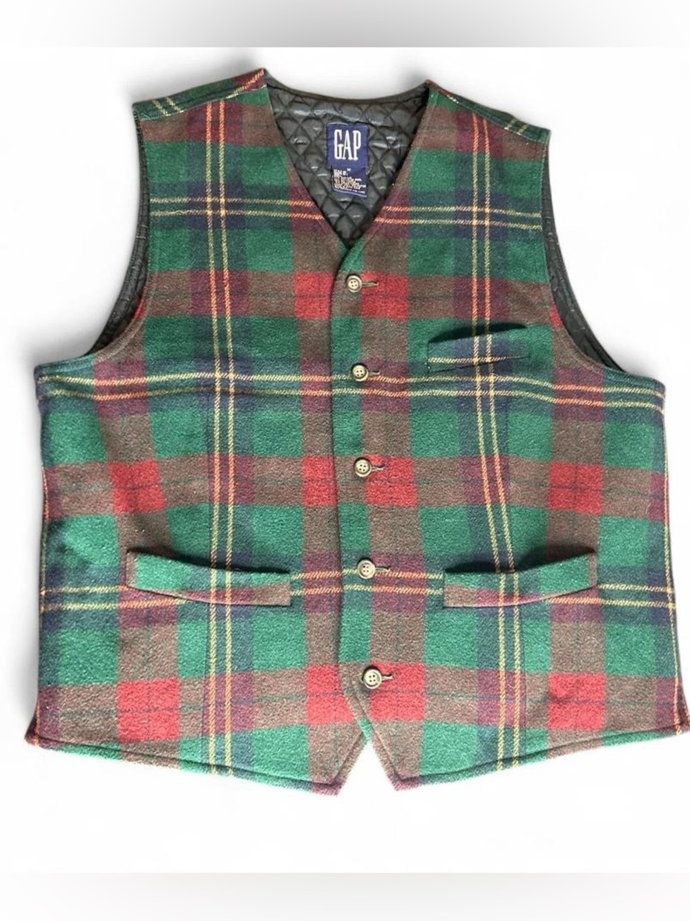 Vintage 90’s GAP Red & Green Plaid Wool Blend Vest